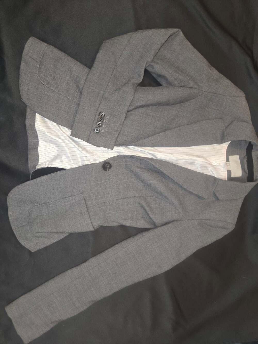 H&M Women's Grey Single-Button Fitted Blazer Jacket